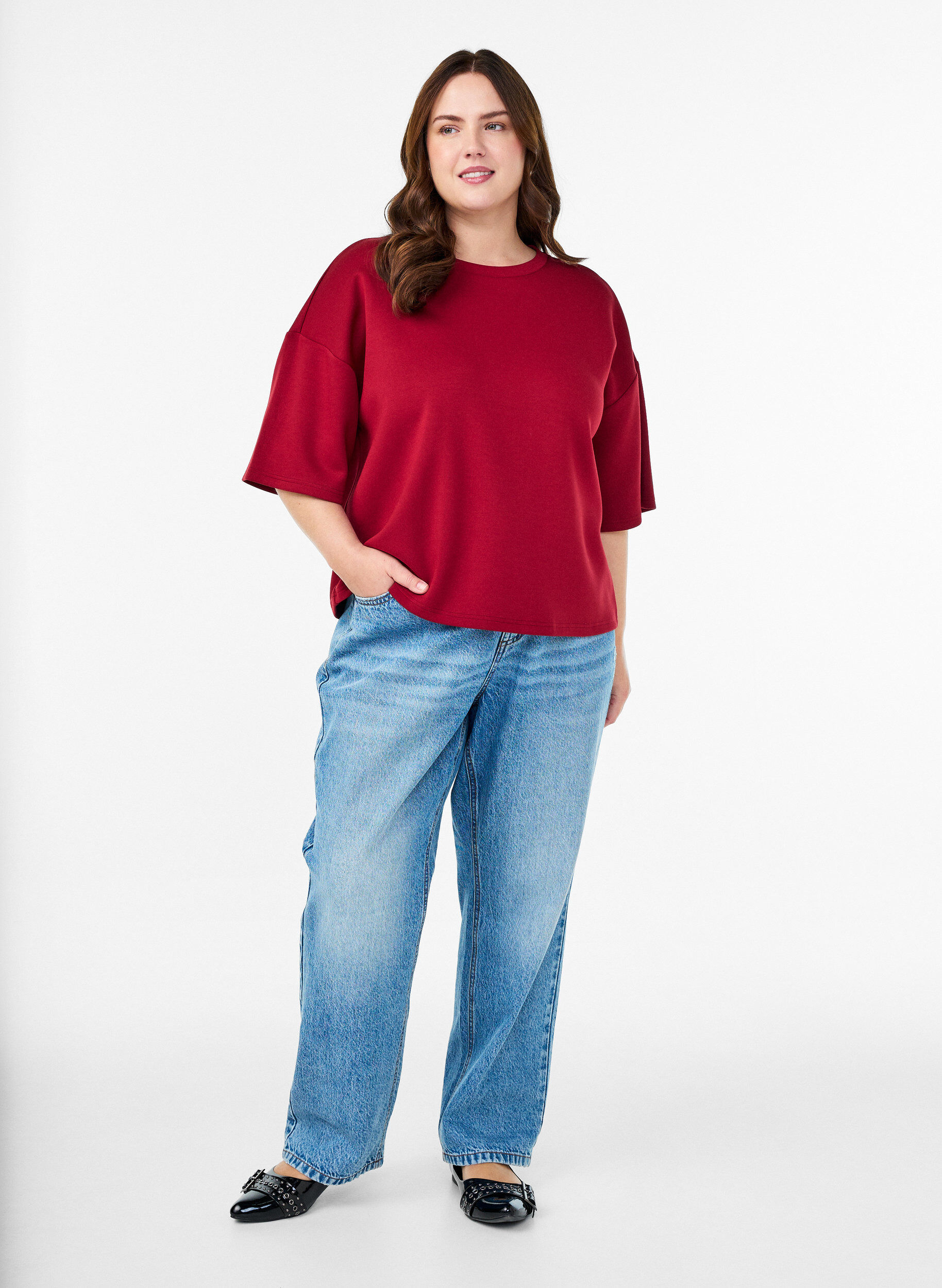 ZizziKurzes Loose-Fit T-Shirt aus Modal-Mix, Rot, Model image number 1