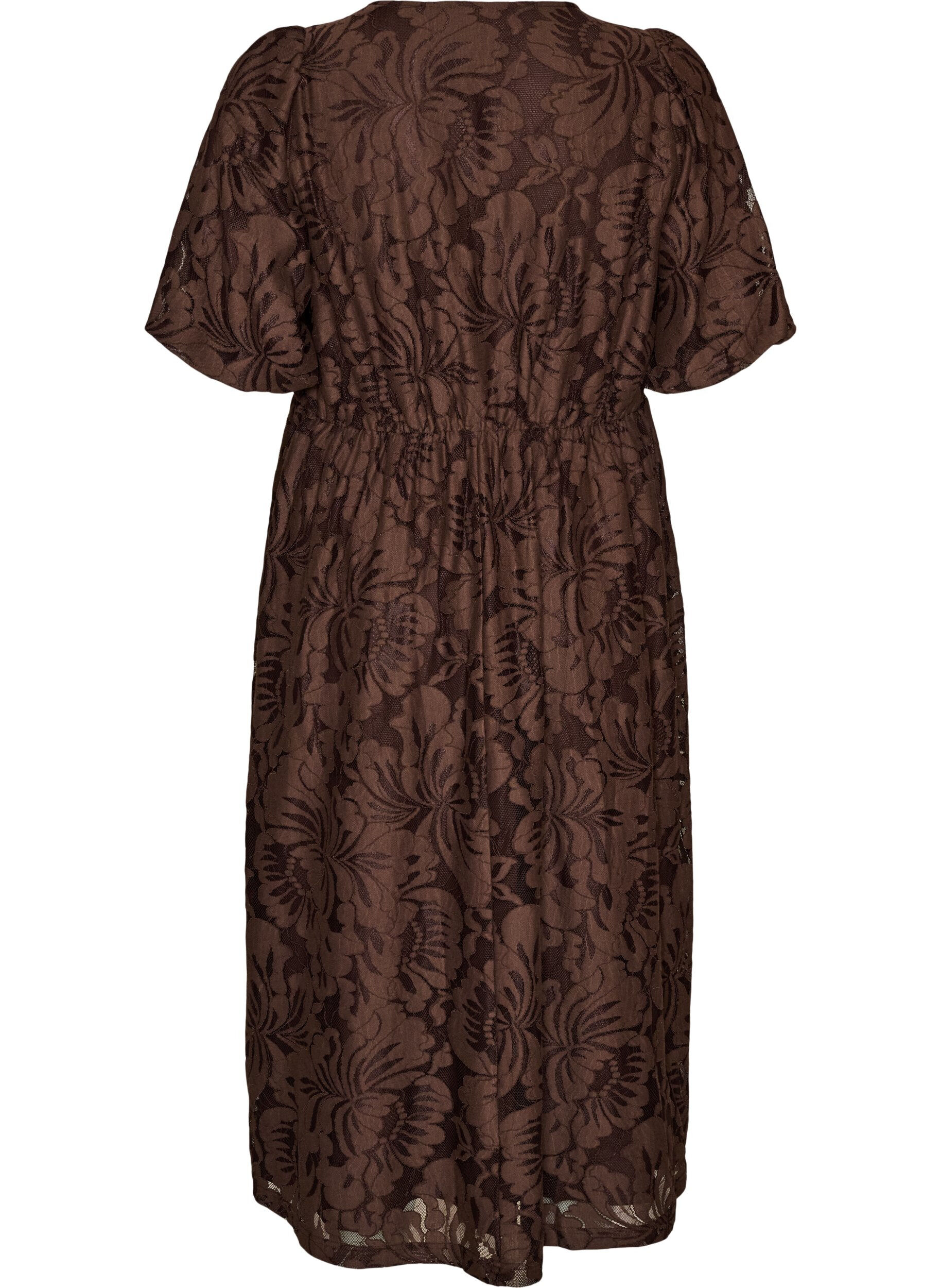 ZizziMidikleid aus gebl&uuml;mtem Jacquard, Braun, Packshot image number 1