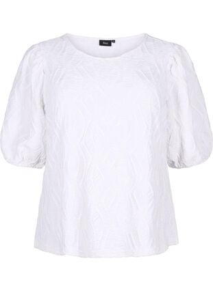 Strukturierte Bluse mit kurzen Ärmeln, Bright White, Packshot image number 0