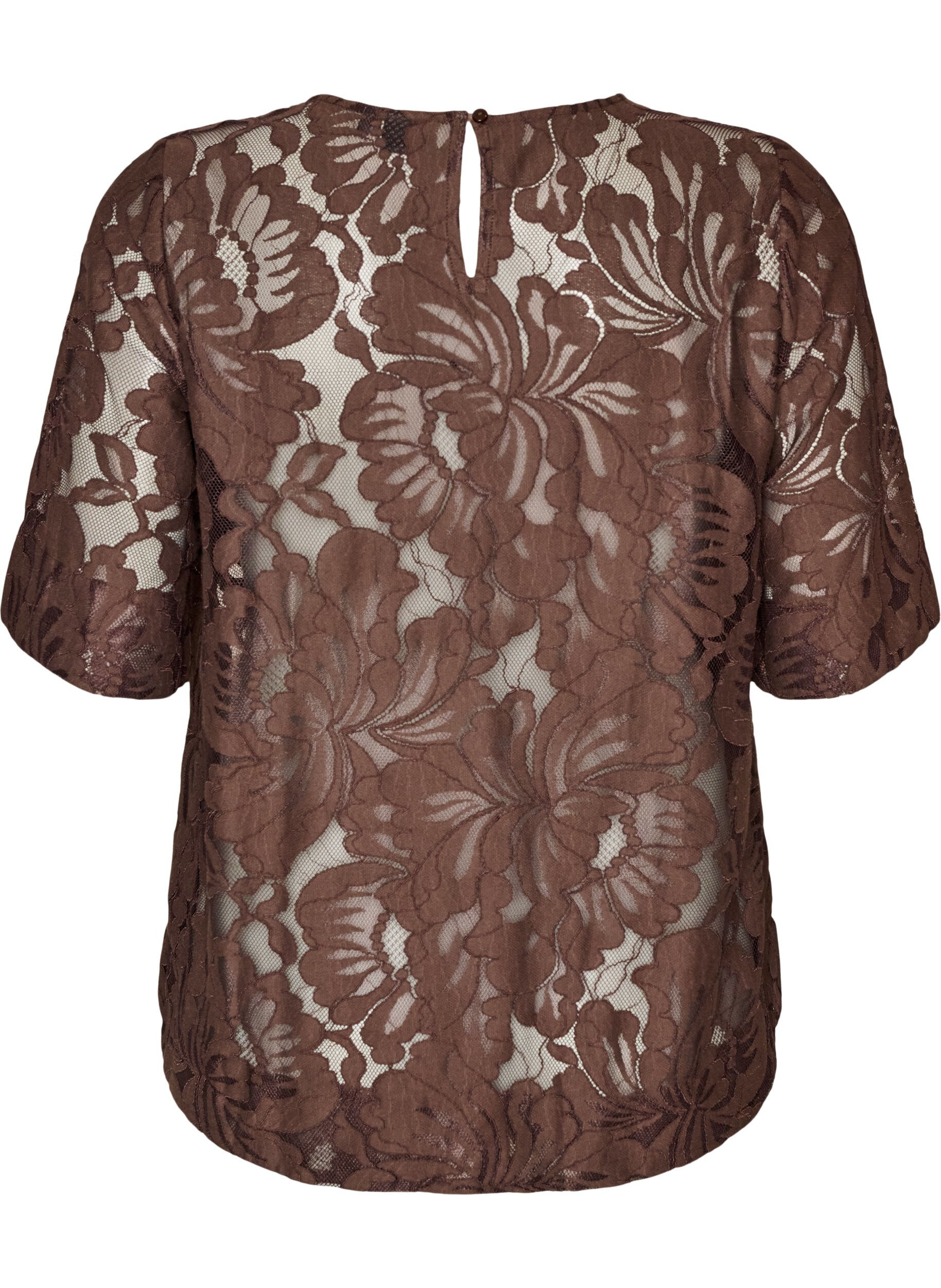ZizziBluse aus Spitze mit kurzen &Auml;rmeln, Braun, Packshot image number 1