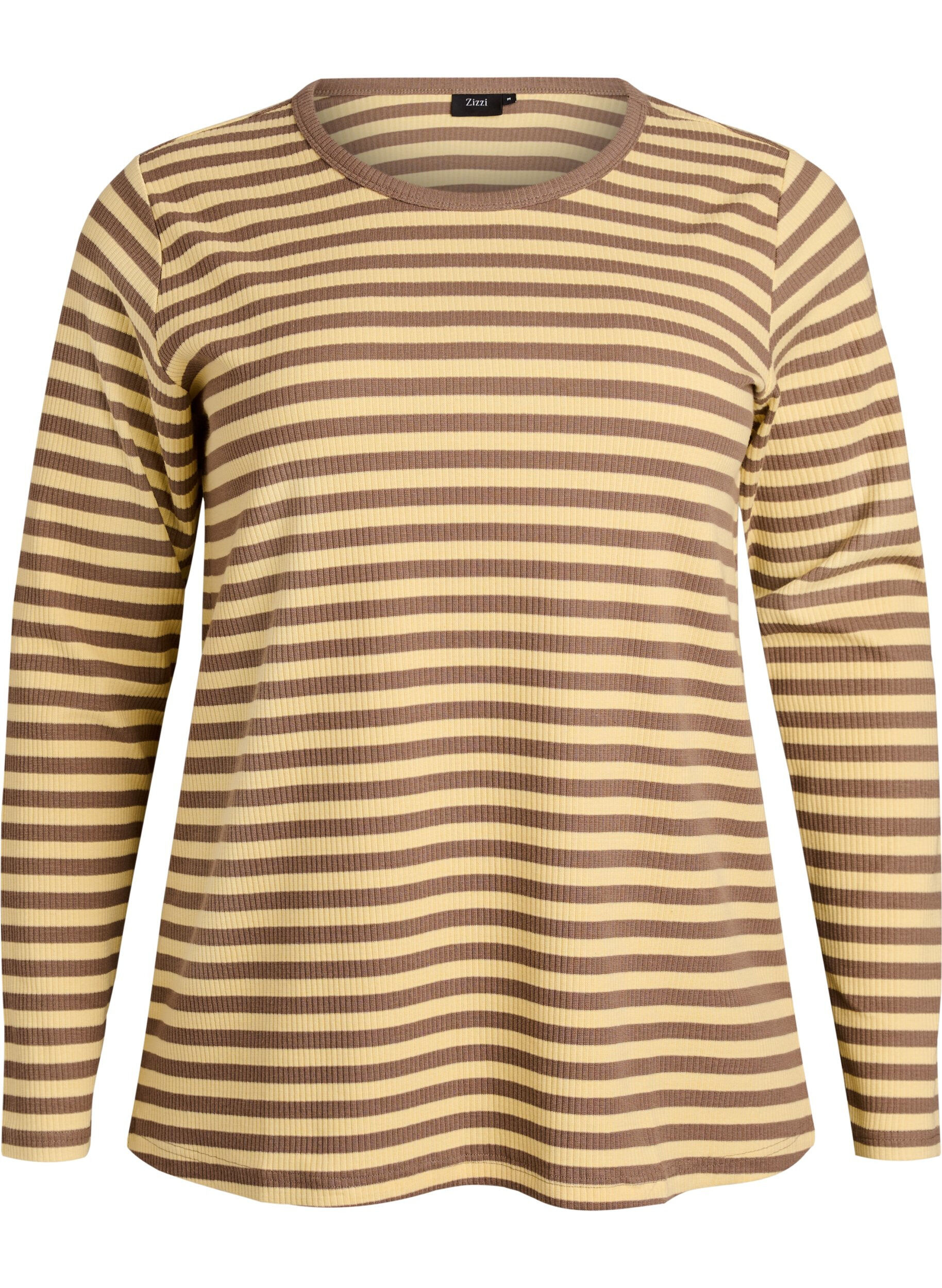 ZizziGestreifte Bluse mit langen &Auml;rmeln, Braun, Packshot image number 0