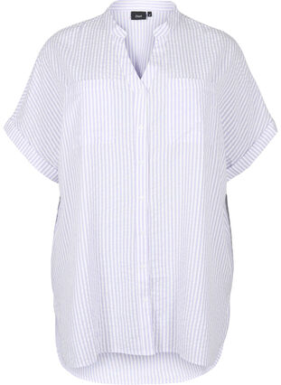 Gestreiftes Hemd mit Brusttaschen, White/LavenderStripe, Packshot image number 0