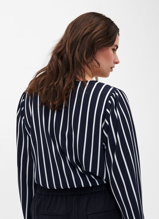  Hemdbluse mit V-Ausschnitt und Aufdruck, Maritime Blue Stripe, Model image number 1