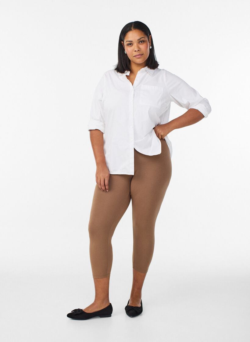 Basic 3/4-Leggings aus Viskose, Braun, Model image number 1