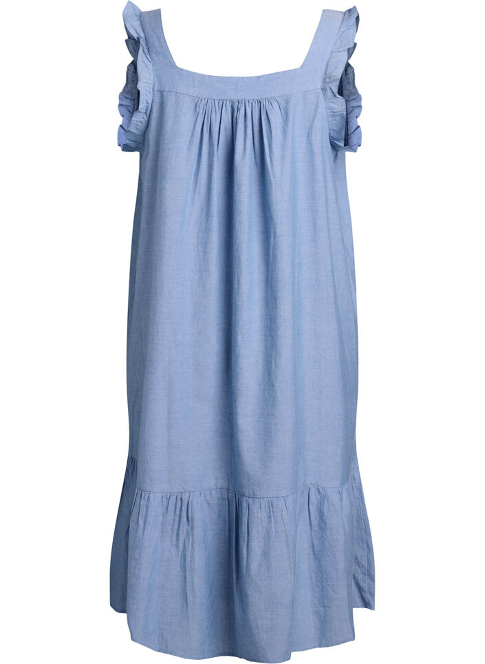 Midikleid aus Baumwolle mit R&uuml;schendetails, Blau, Packshot image number 1