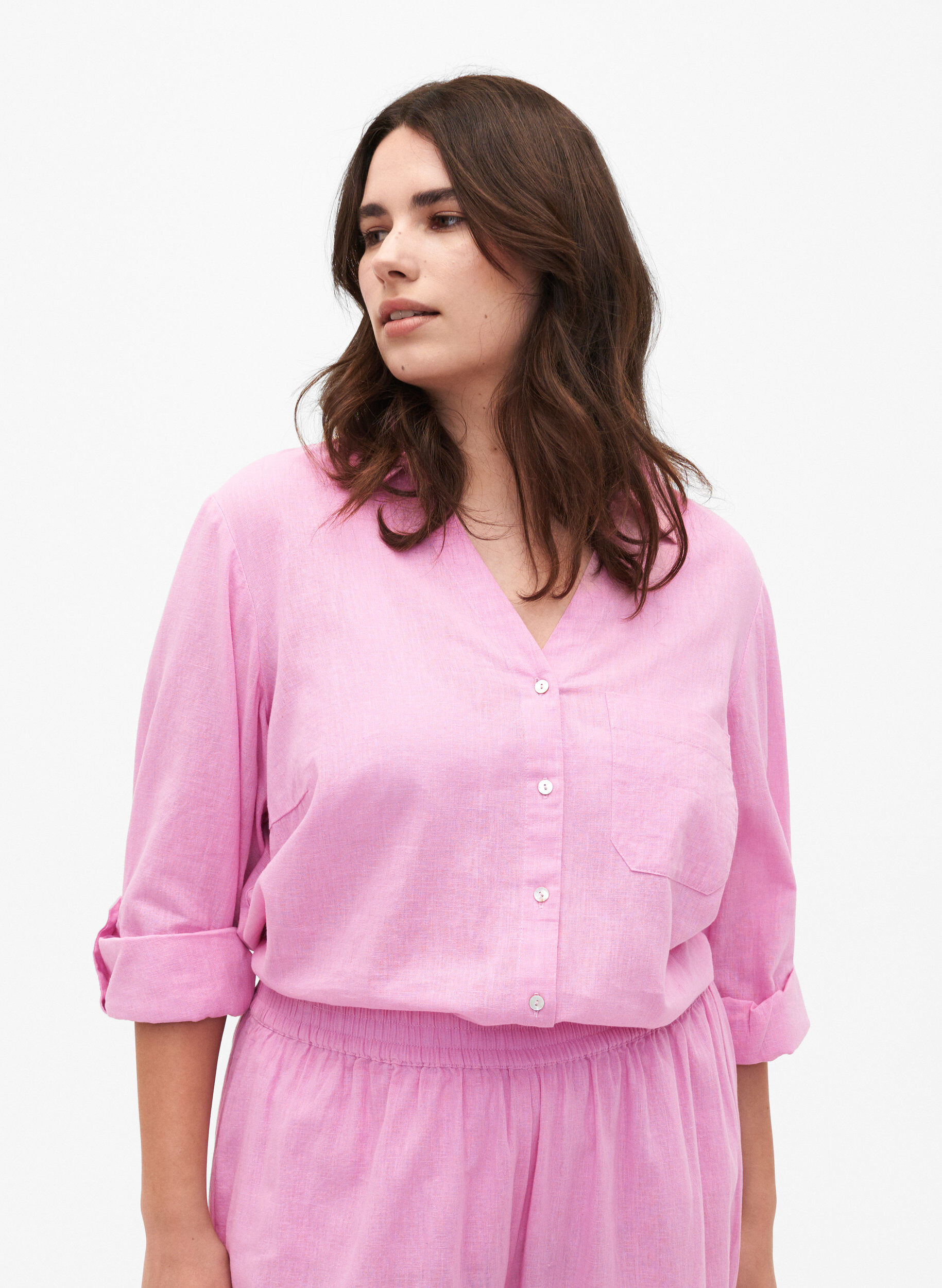 ZizziHemdbluse mit Knopfverschluss aus Baumwoll-/Leinengemisch, Rosebloom, Model image number 0