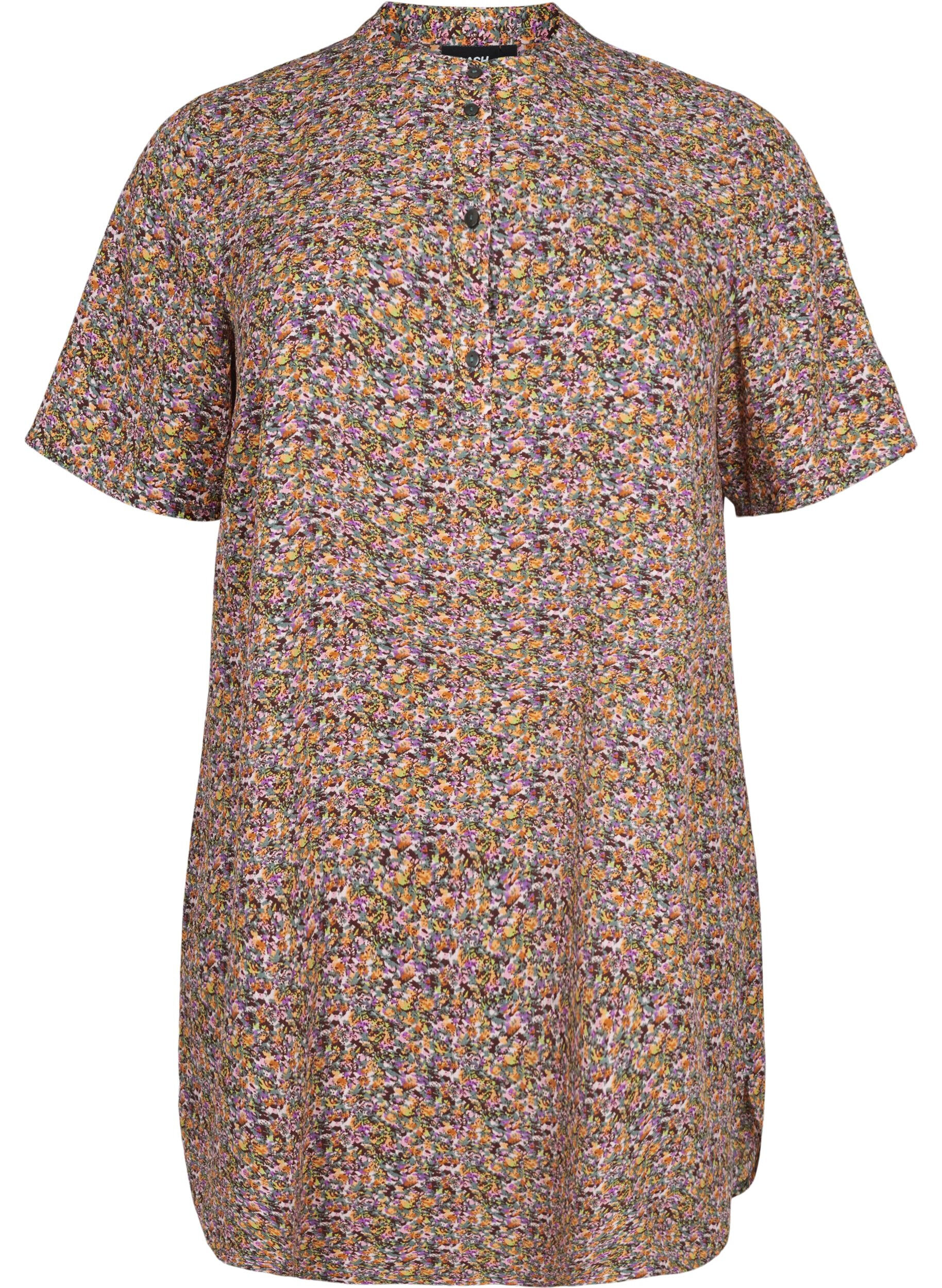 ZizziFLASH - Gebl&uuml;mte Tunika mit kurzen &Auml;rmeln, Multi Ditsy, Packshot image number 0