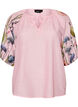Bluse mit Bindedetail und gebl&uuml;mten &Auml;rmeln, Pink, Packshot image number 0