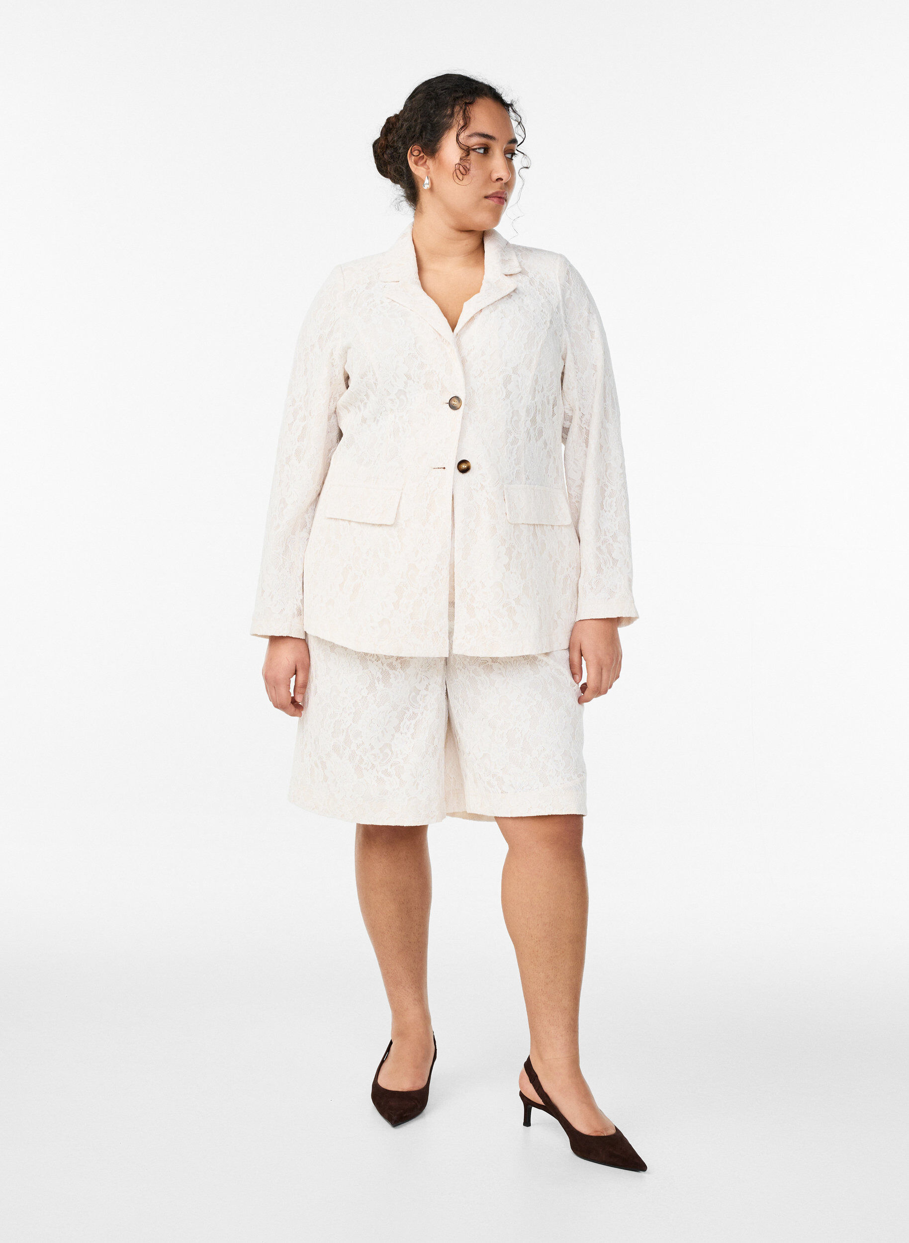 ZizziSpitzenblazer mit Knopfverschluss, Vanille, Model image number 1