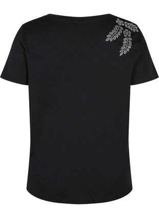 Kurzarm T-Shirt aus Baumwolle mit dekorativen Steinen, Black Stone, Packshot image number 1