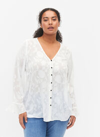 Langärmliges Hemd mit Jacquard-Look, Bright White, Model