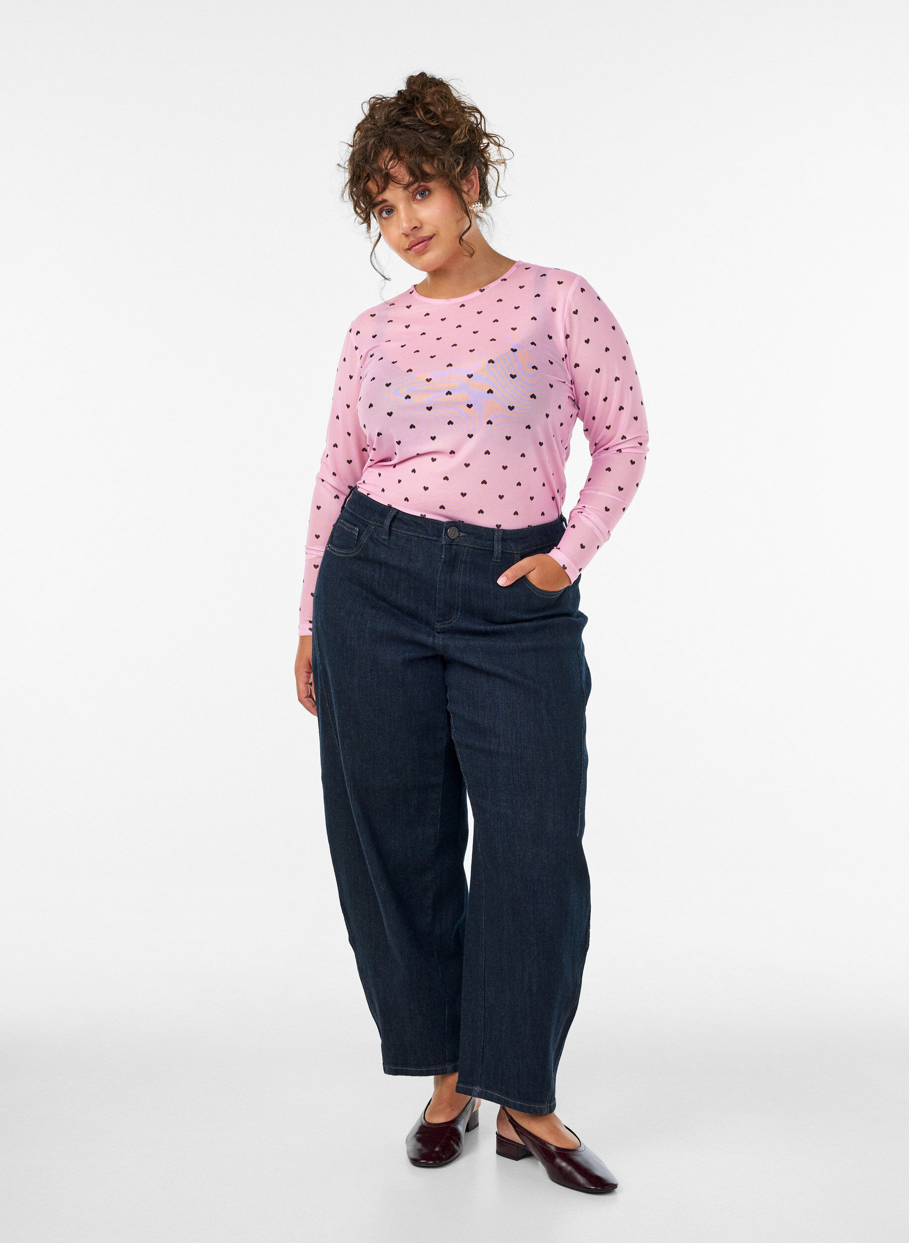 ZizziBluse aus Mesh mit Print, Pink, Model image number 1
