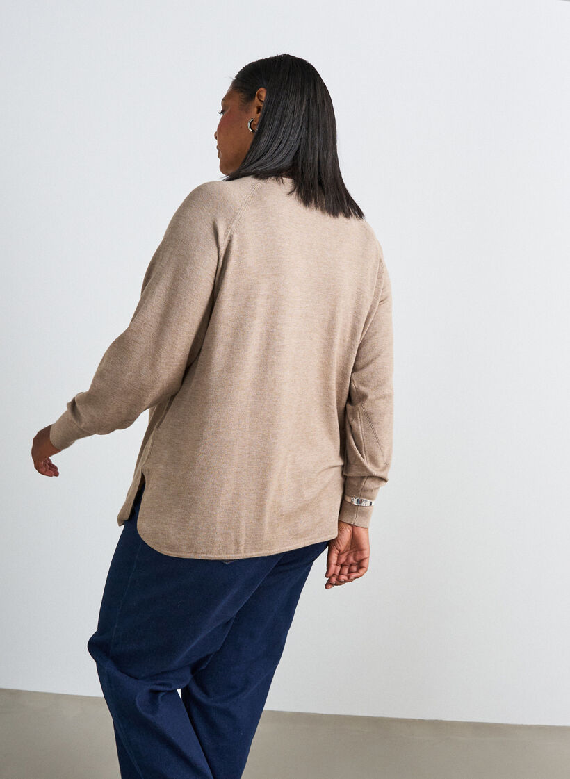 Strickbluse mit Rundhalsausschnitt und Strickmuster, Beige, Model image number 2