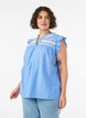 &Auml;rmellose Bluse aus Baumwolle mit R&uuml;schenkanten, Blau, Model image number 0