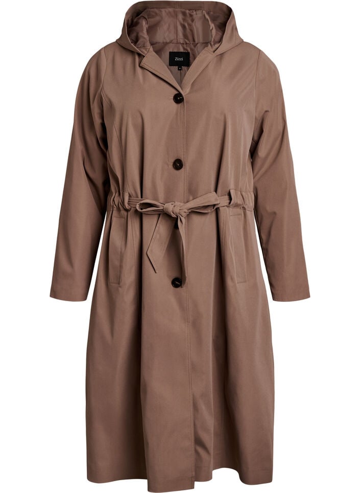 Trenchcoat mit Kapuze und Bindeg&uuml;rtel, Braun, Packshot