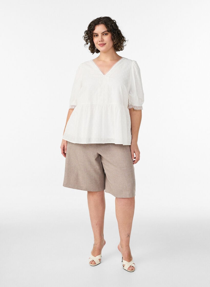 Bluse aus strukturierter Baumwolle mit H&auml;keldetails, Wei&szlig;, Model image number 1