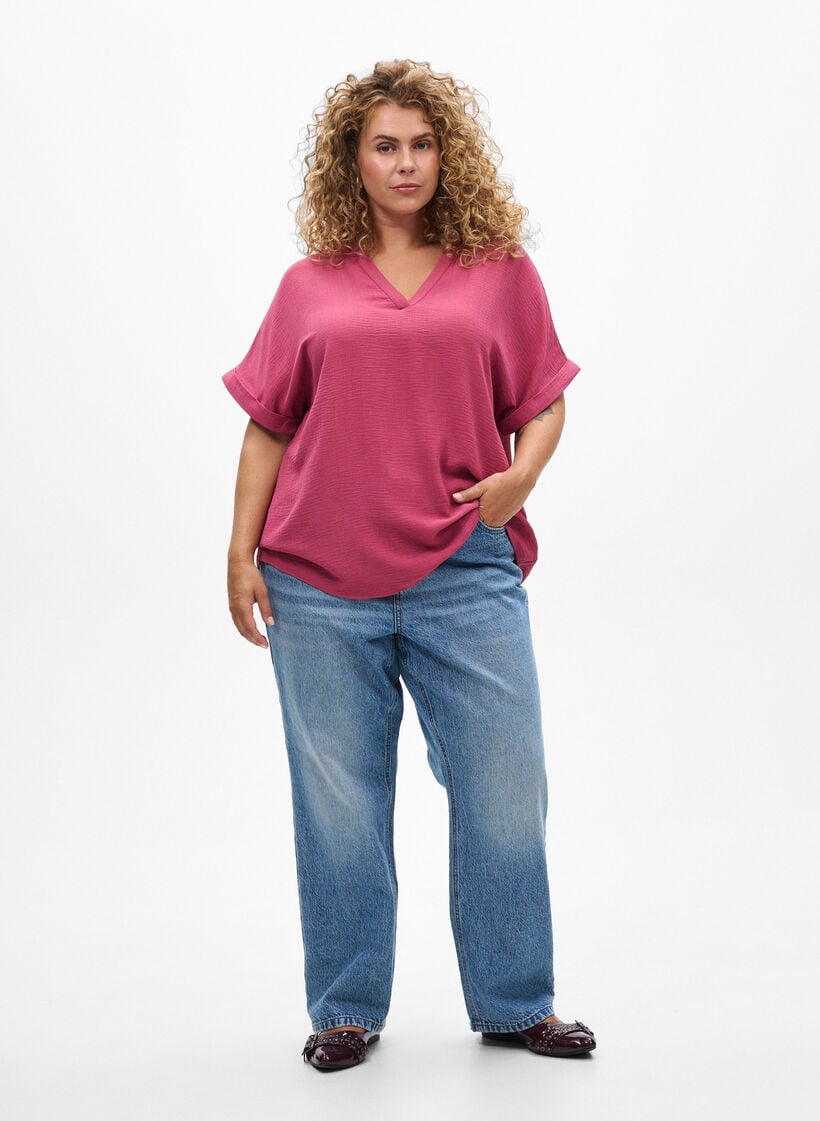 Lockere Bluse mit kurzen &Auml;rmeln, Rot, Model image number 1