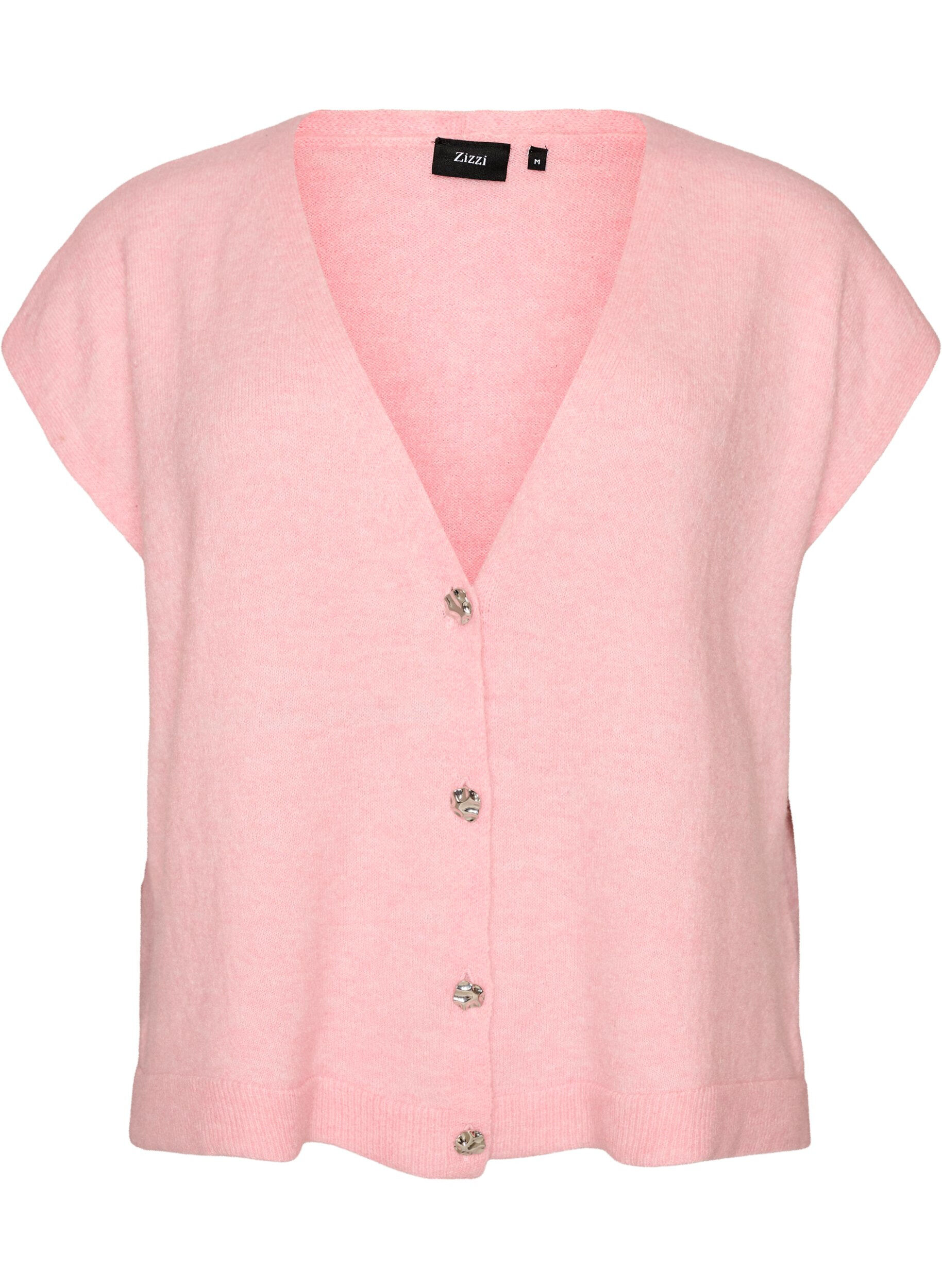 ZizziStrickweste mit V-Ausschnitt und Zierkn&ouml;pfen, Pink, Packshot image number 0