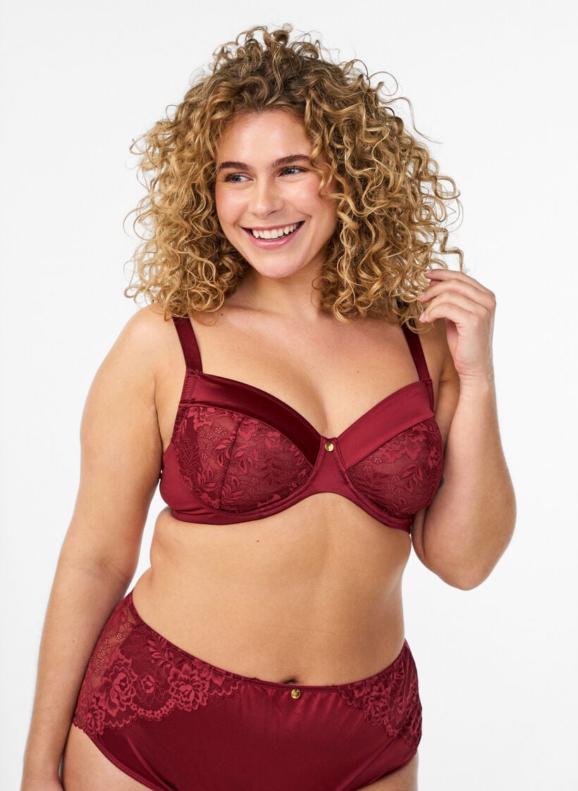 Vollschalen-BH aus gl&auml;nzender Mikrofaser, Dunkles Bordeaux, Model image number 0