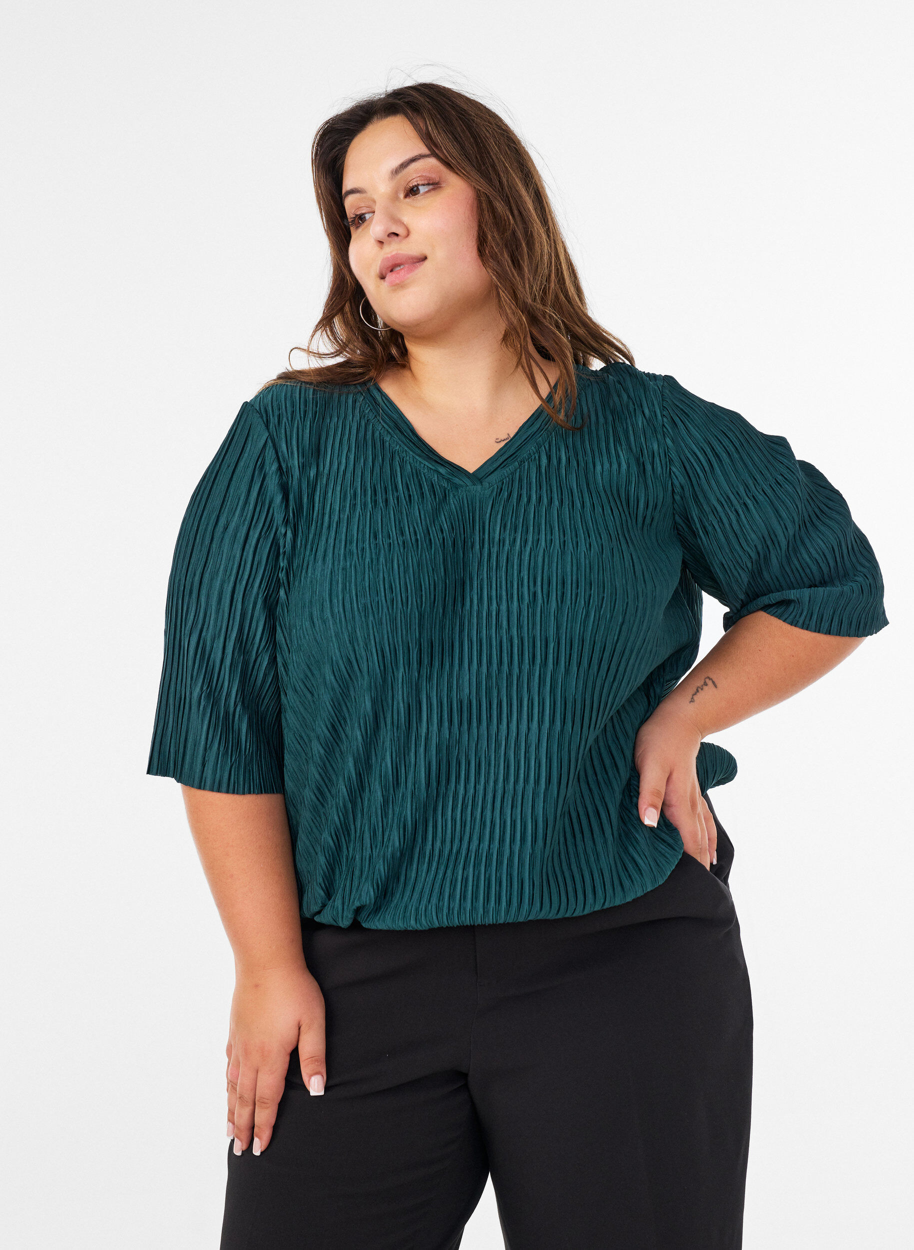 ZizziBluse mit welliger Struktur und Ballonform, Gr&uuml;n, Model image number 0