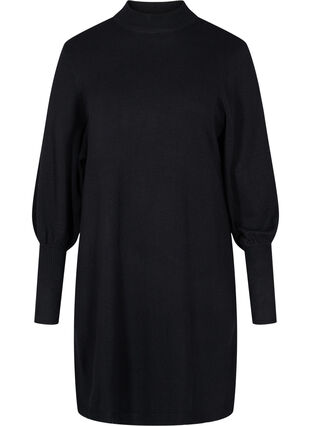 Gestricktes Kleid mit Rundhals und langen Ärmeln, Black, Packshot image number 0