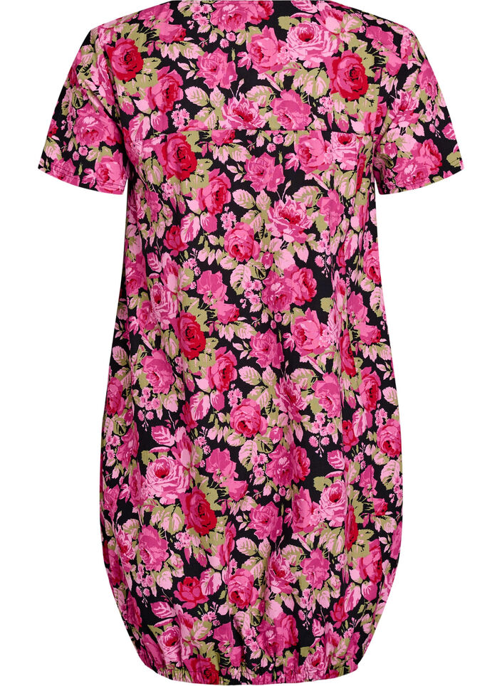 Kurzärmliges Baumwollkleid mit Aufdruck, Schwarz, Packshot image number 1