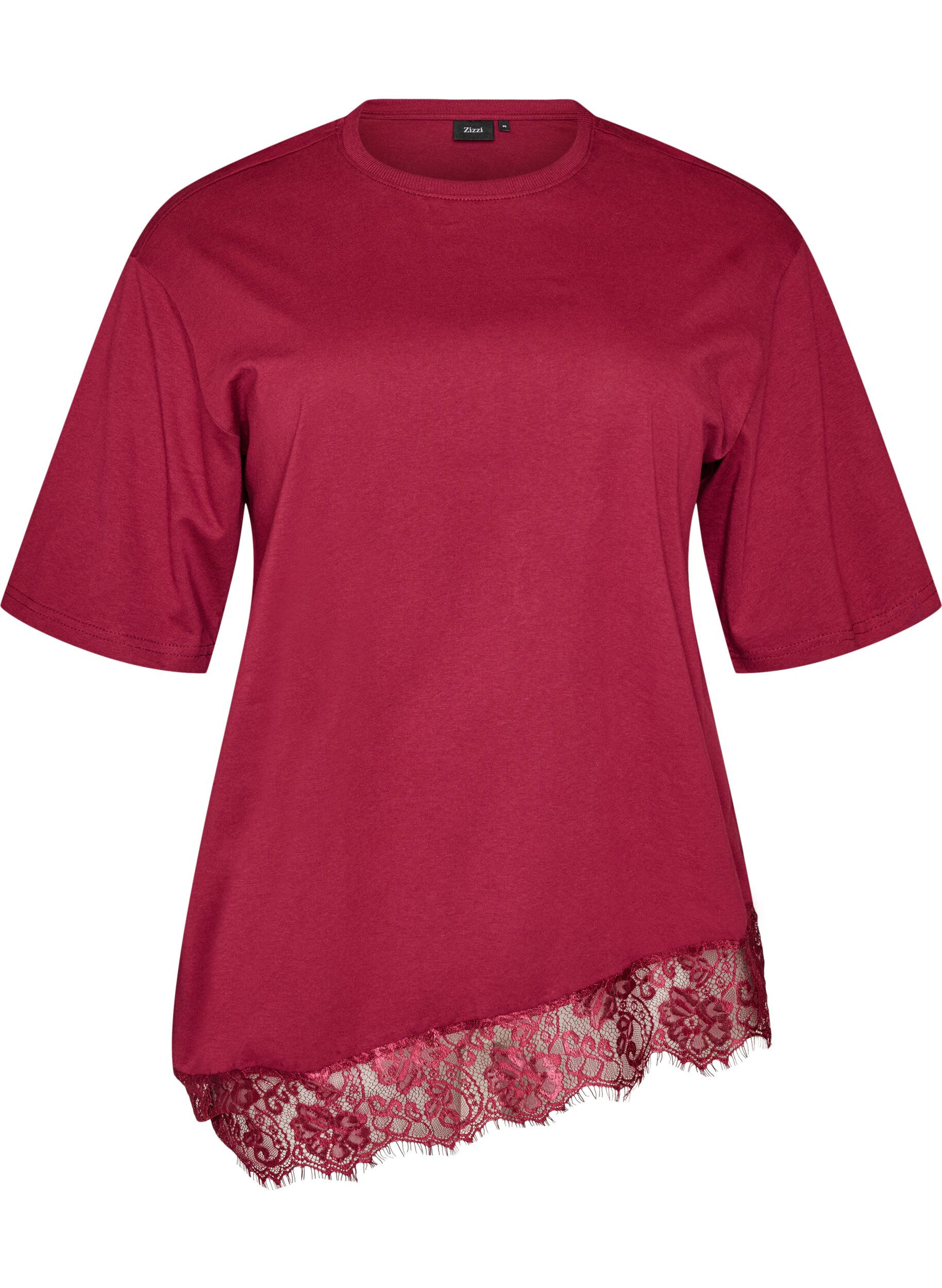 T-Shirt mit asymmetrischem Spitzensaum