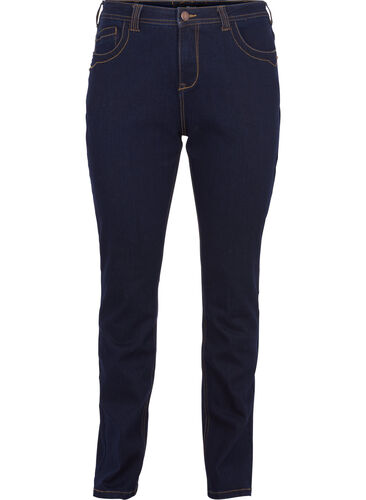 Slim Fit Vilma Jeans mit hoher Taille, Dk blue rinse, Packshot image number 0