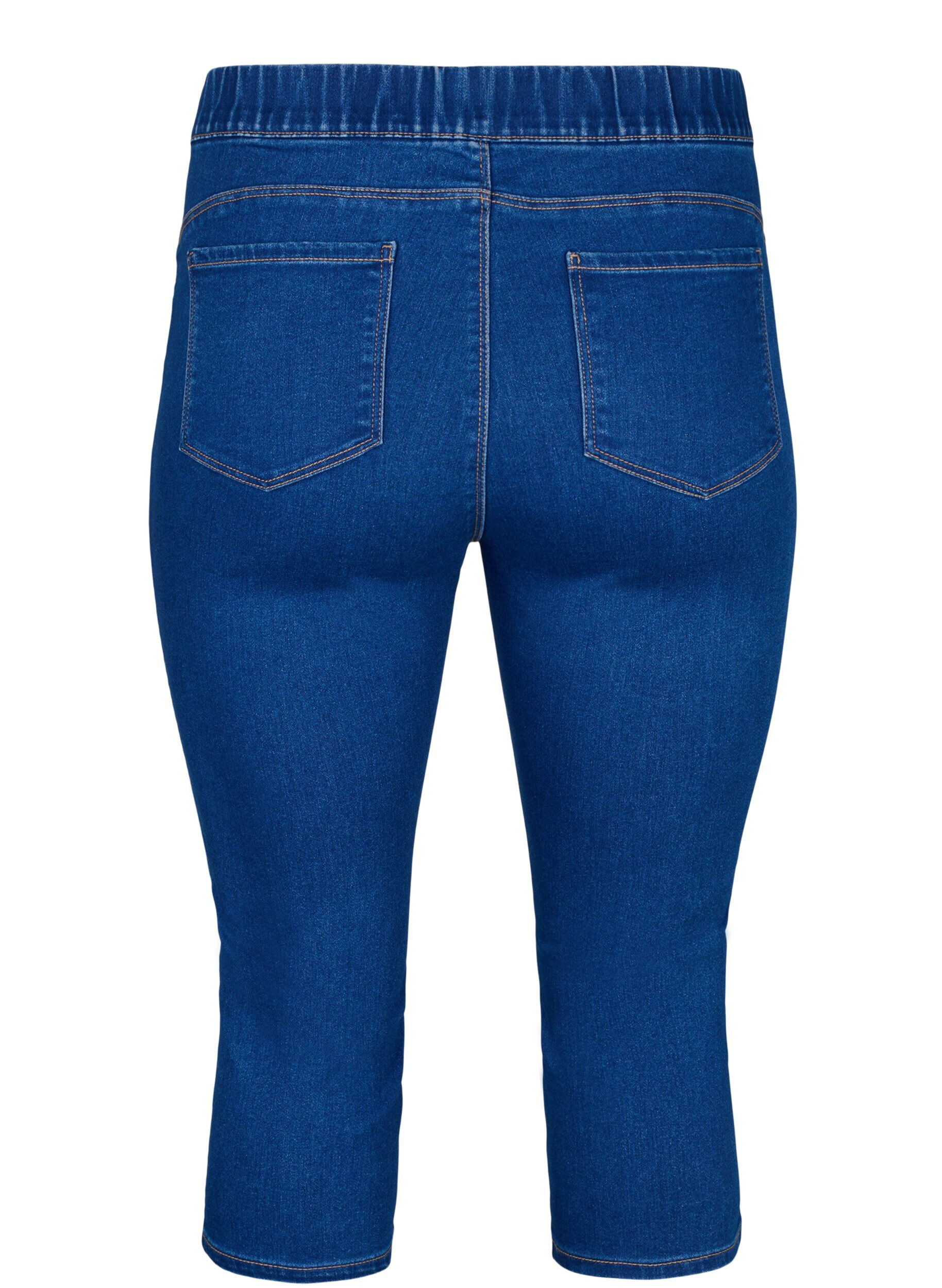 Zizzi Denim-Caprihosen mit elastischem Bund, Blau, Packshot image number 1