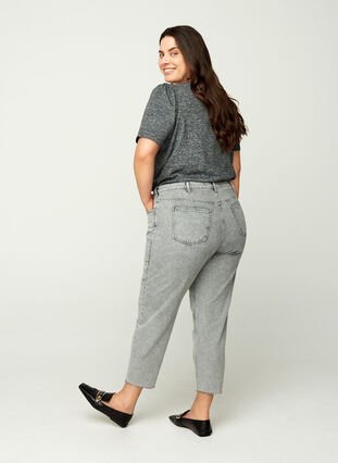 Cropped Mom Fit Mille Jeans mit lockerer Passform, Grey acid wash, Model image number 1
