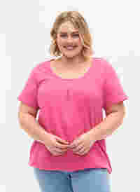 Kurzärmeliges T-Shirt aus Baumwolle, Shocking Pink, Model