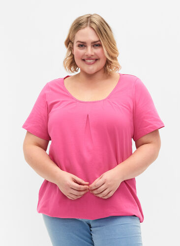 Kurzärmeliges T-Shirt aus Baumwolle, Shocking Pink, Model image number 0