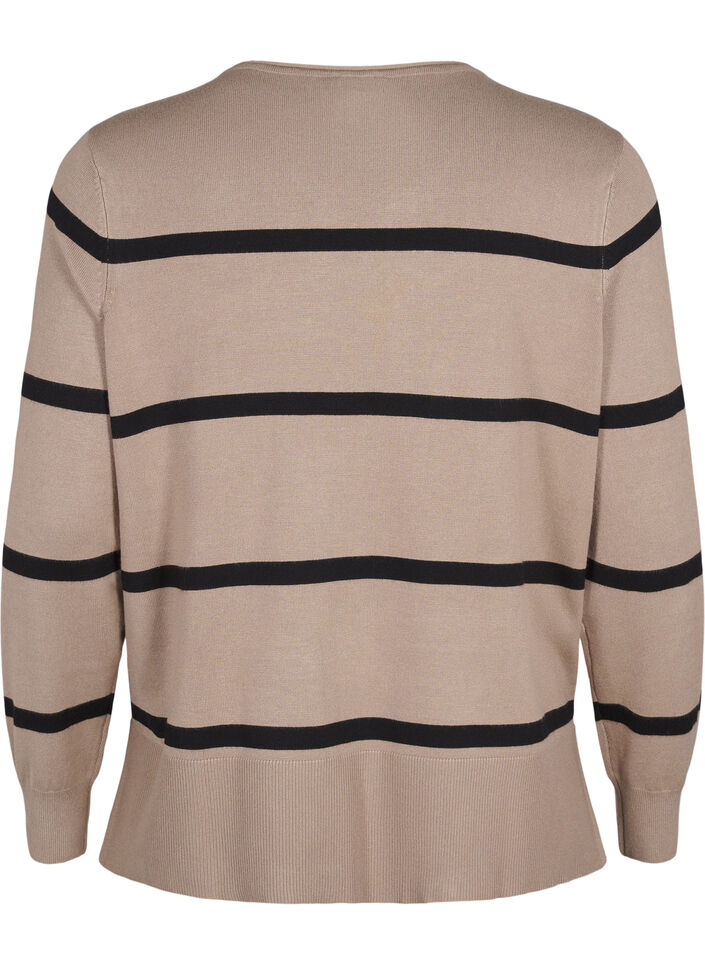 Gestrickte Viskosebluse mit Streifen, Grau, Packshot image number 1