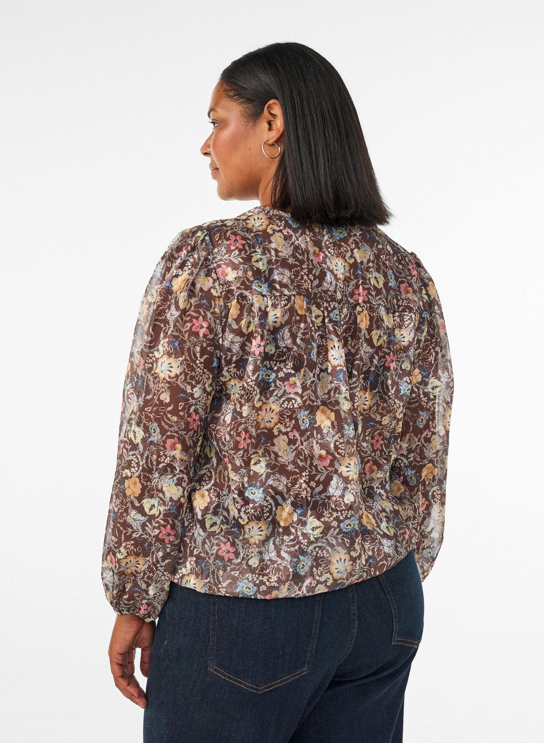 ZizziBluse mit Blumenmuster und Ballon&auml;rmeln, Braun, Model image number 2