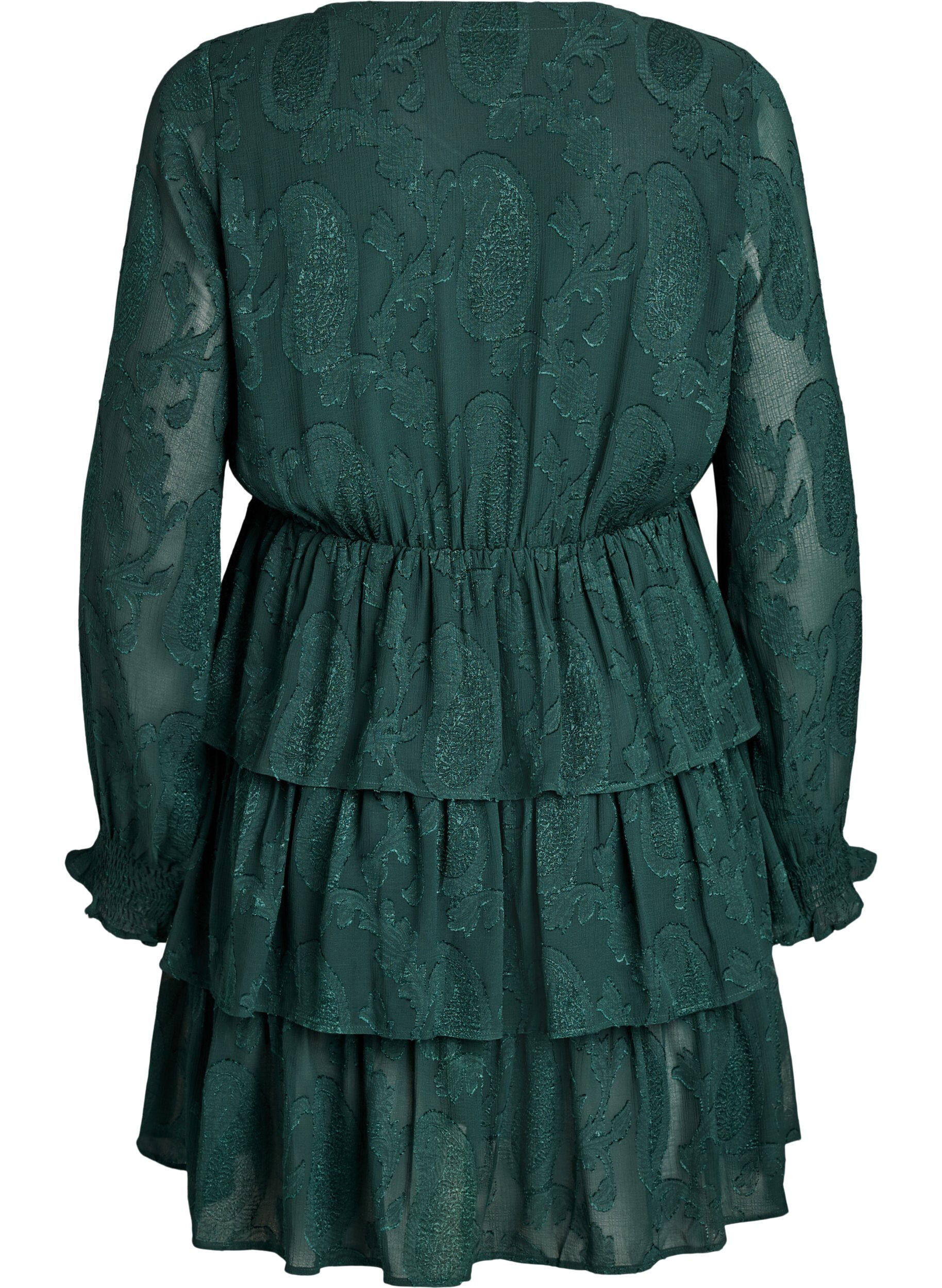 ZizziKurzes Kleid mit R&uuml;schen und Strukturmuster, Gr&uuml;n, Packshot image number 1