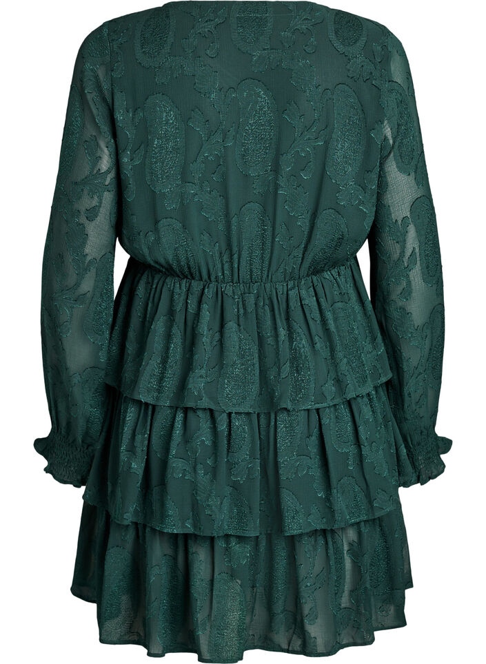 Kurzes Kleid mit Rüschen und Strukturmuster, Grün, Packshot image number 1