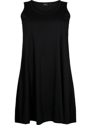 Ärmelloses Kleid aus Baumwolle mit A-Linie, Black, Packshot image number 0