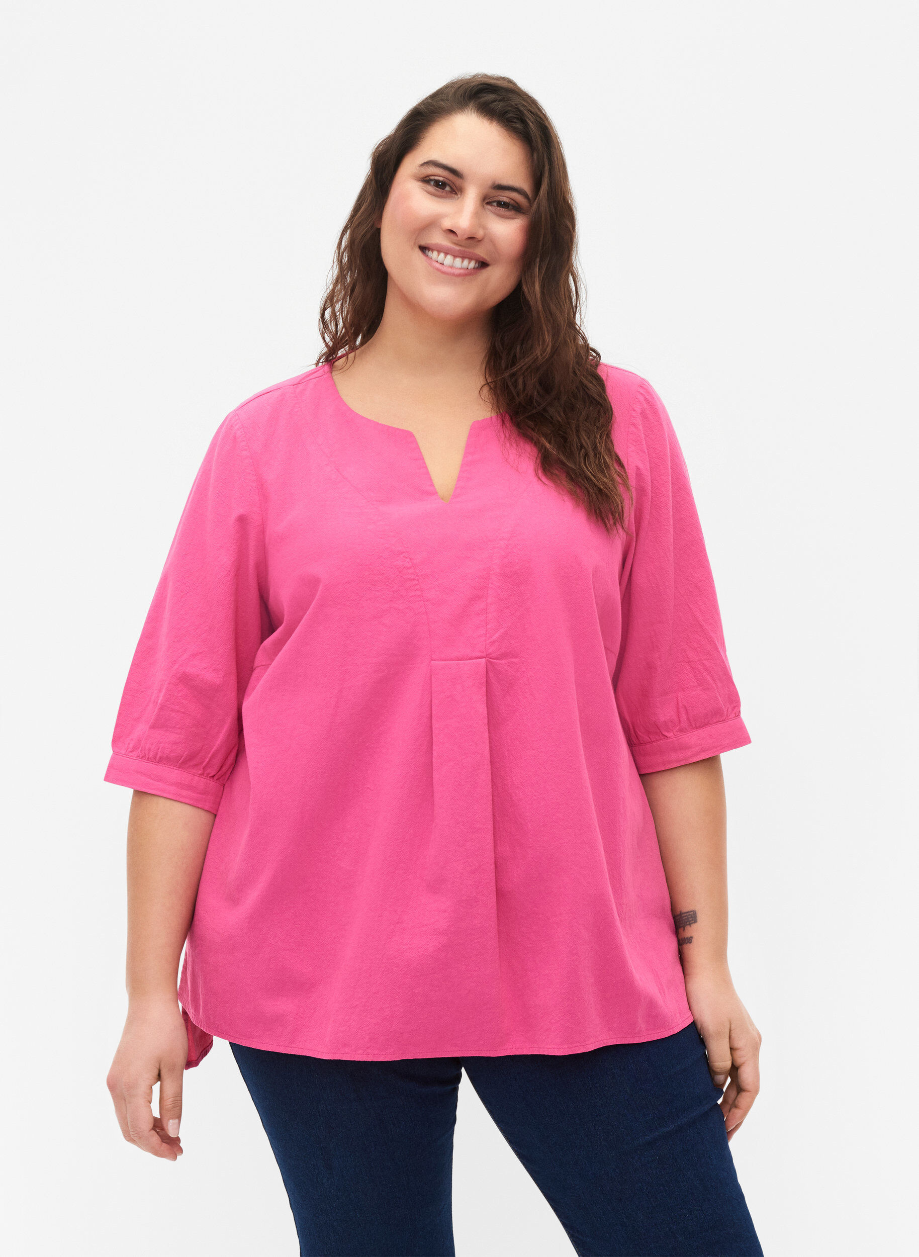ZizziFLASH - Bluse aus Baumwolle mit halblangen &Auml;rmeln, Raspberry Rose, Model image number 0