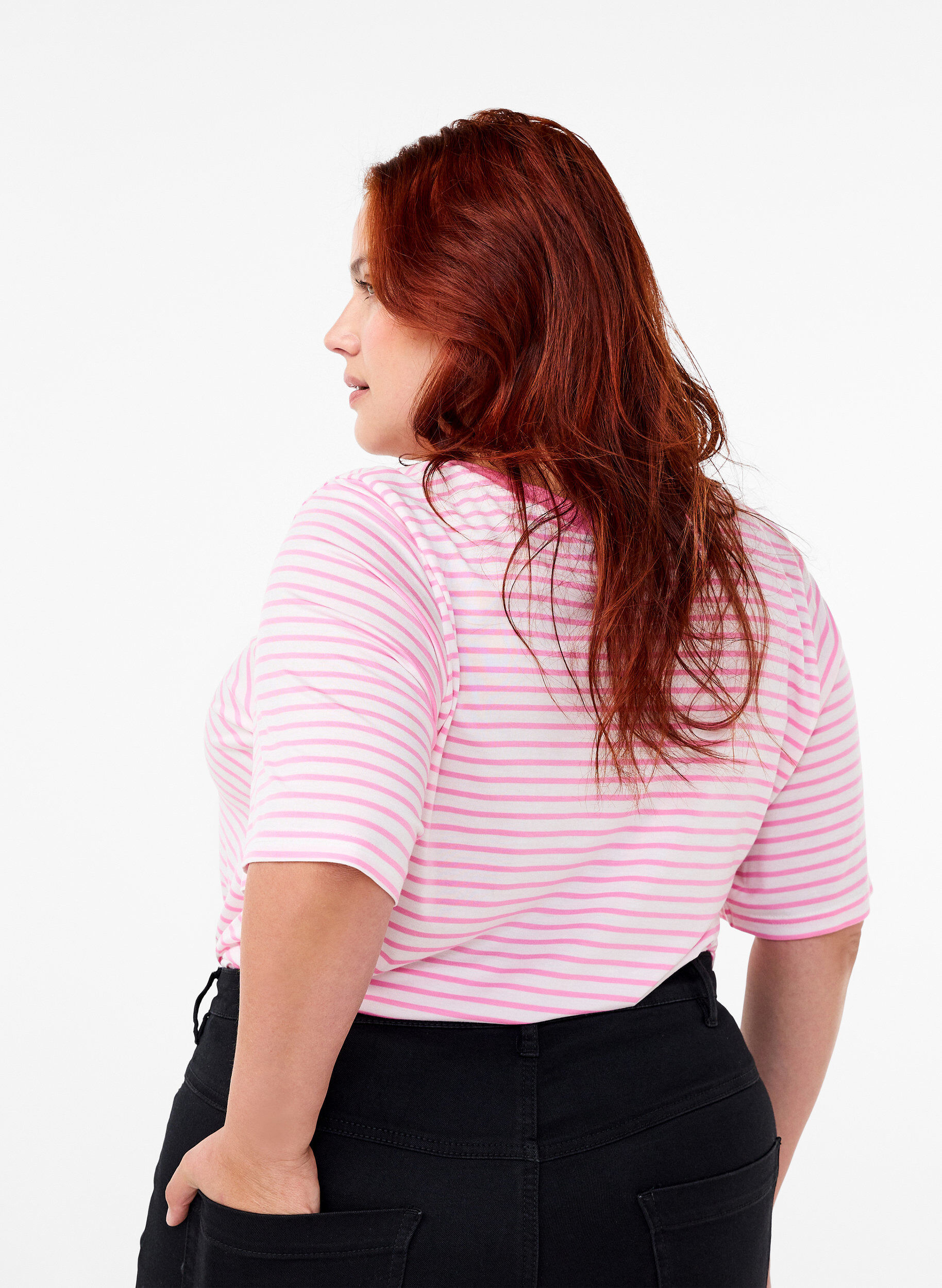 ZizziGestreiftes T-Shirt aus Lyocell mit Rundhalsausschnitt, Rot, Model image number 2