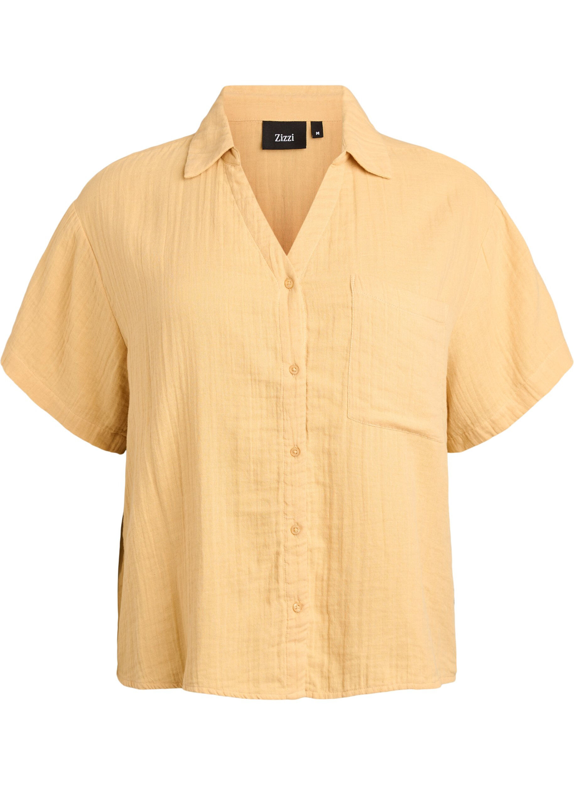 ZizziBluse aus Baumwoll-Musselin mit kurzen &Auml;rmeln, Gelb, Packshot image number 0