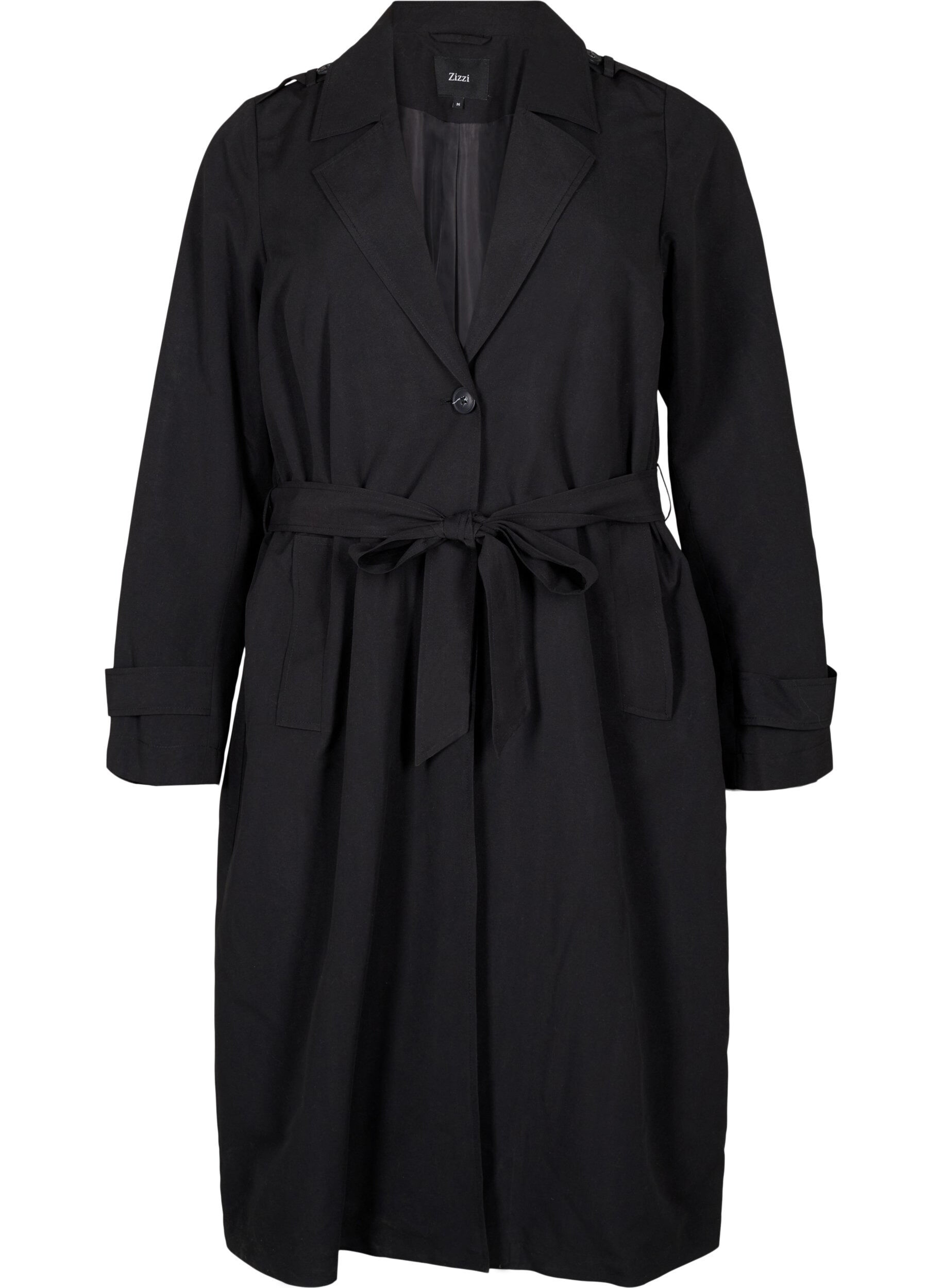 ZizziLanger Trenchcoat mit G&uuml;rtel, Black, Packshot image number 0