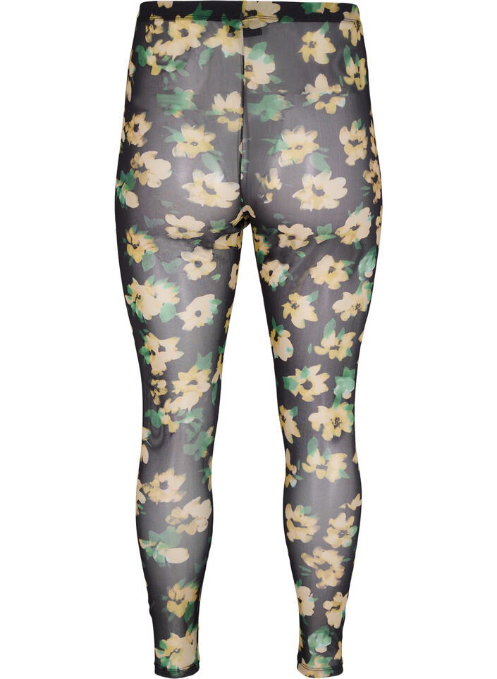 Mesh-Leggings mit Blumenprint, Yellow Green AOP, Packshot image number 1