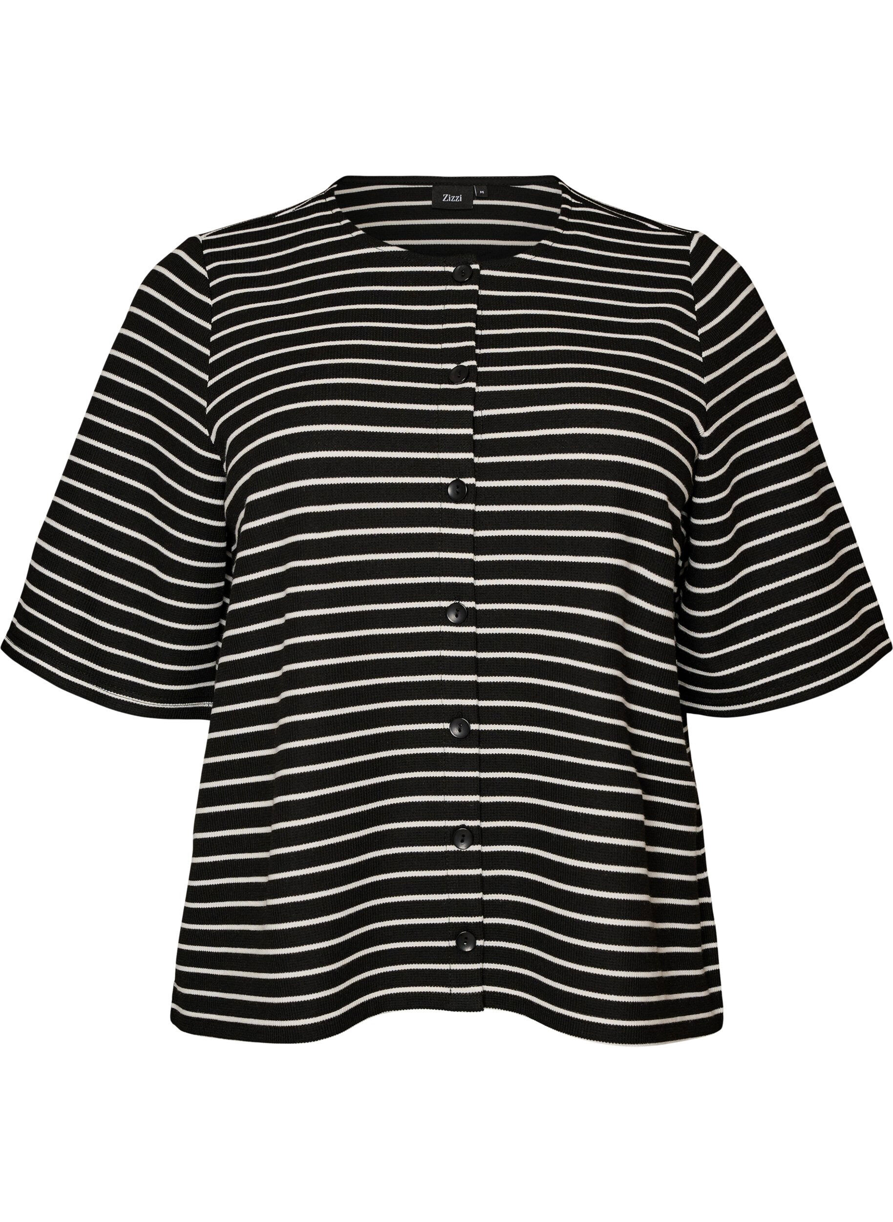ZizziBluse mit Rippstruktur und Knopfleiste, Schwarz, Packshot image number 0