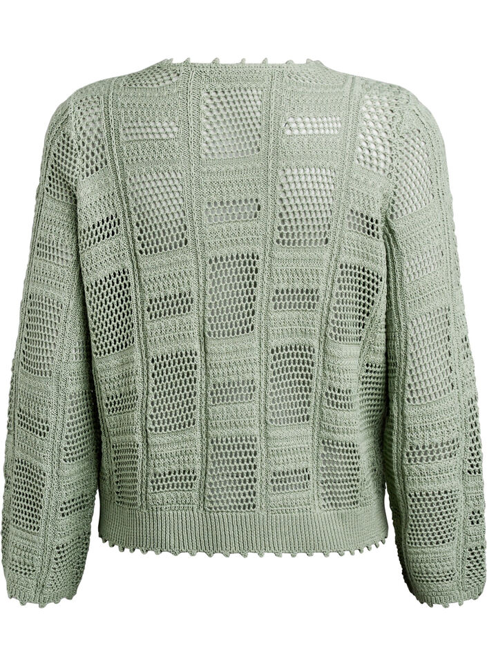 Strickjacke mit Bindebändern und Lochmuster, Grün, Packshot image number 1