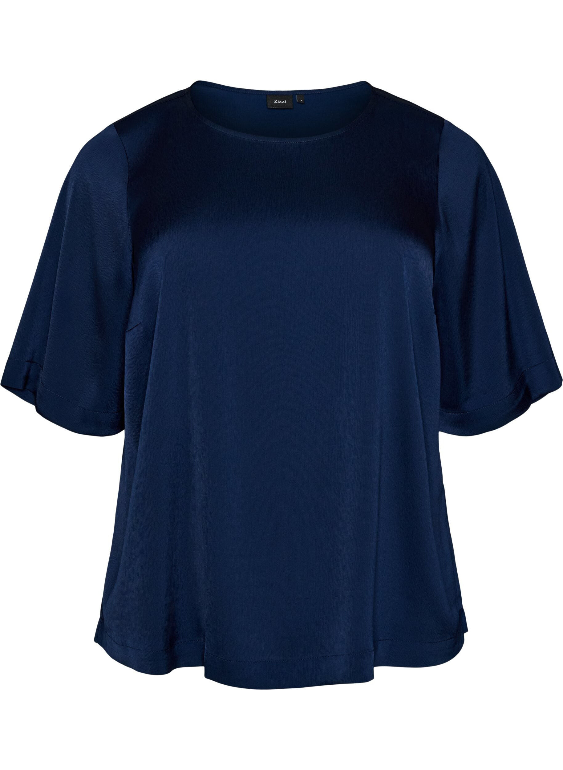 ZizziBluse aus Satin mit ellenbogenlangen &Auml;rmeln, Blau, Packshot image number 0