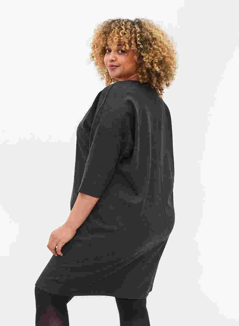 Melange-Kleid mit 3/4-Ärmeln und V-Ausschnitt, Dark Grey Mel., Model image number 1