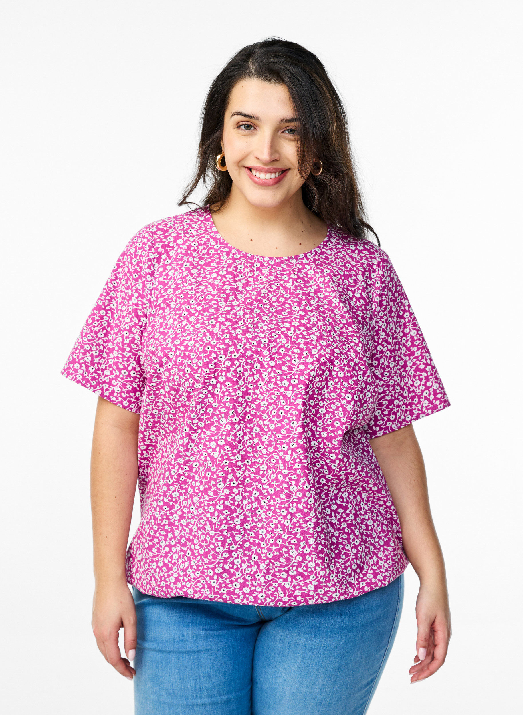 ZizziBaumwoll-Bluse mit Print und kurzen &Auml;rmeln, Lila, Model image number 0