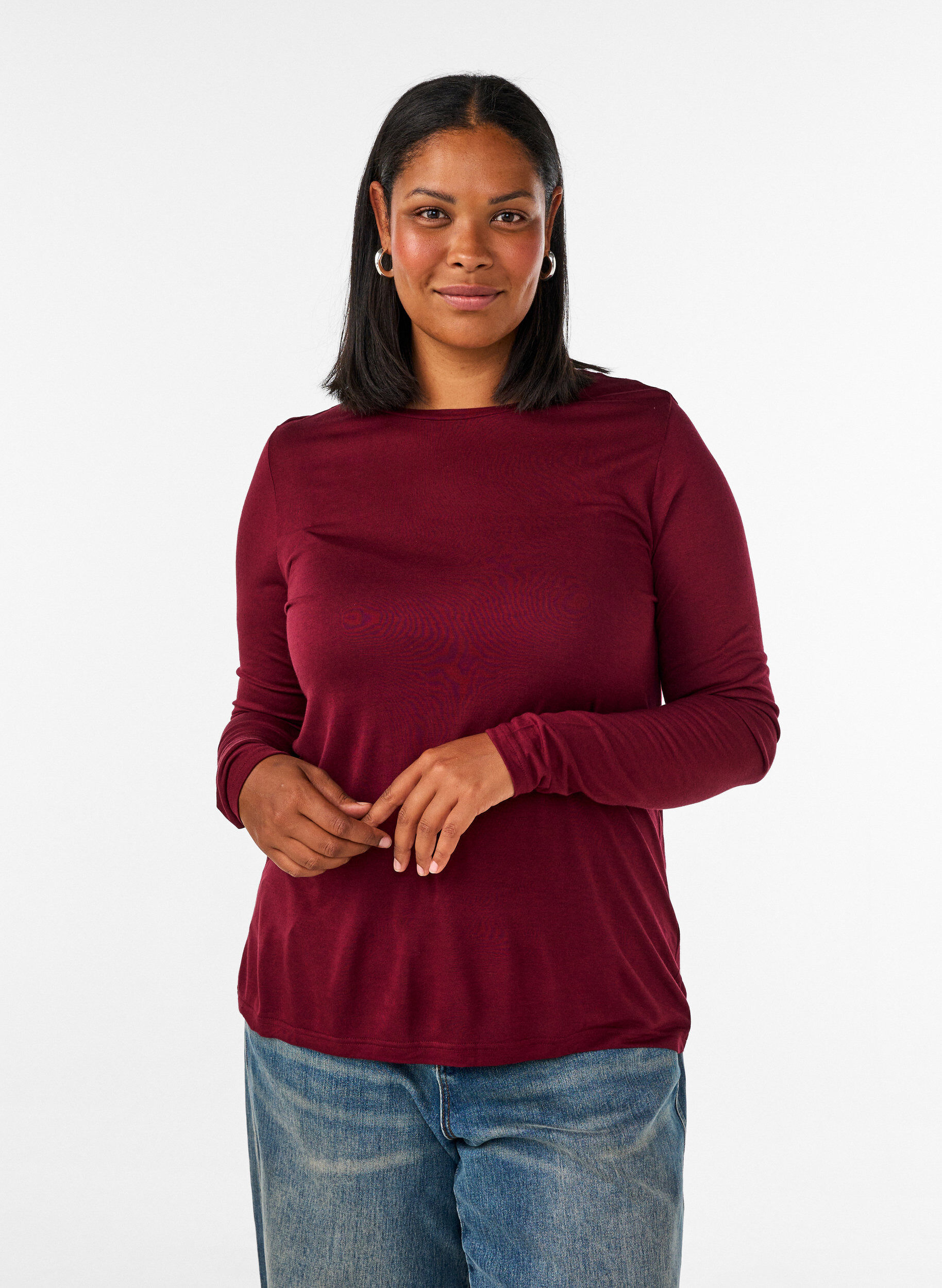ZizziLang&auml;rmelige Bluse aus Wolle und Viskose, Rot, Model image number 0