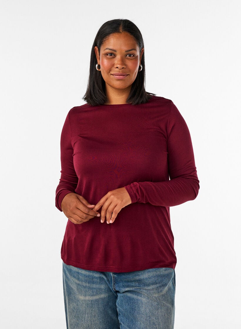 Lang&auml;rmelige Bluse aus Wolle und Viskose, Rot, Model image number 0