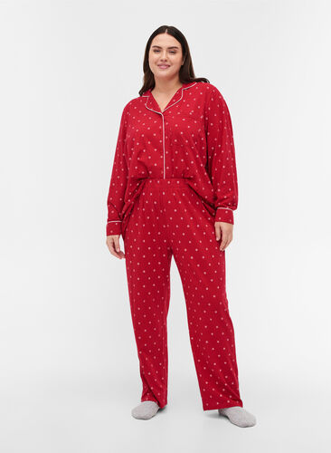 Schlafanzughose aus Baumwolle mit Print, Tango Red AOP, Model image number 0